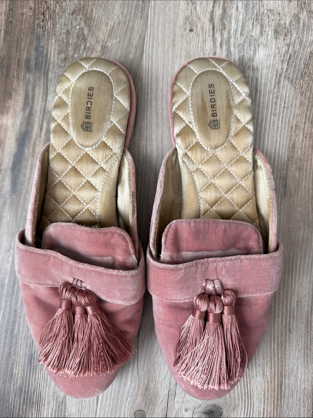 Birdies Pink Velvet Tassel Mule Slippers